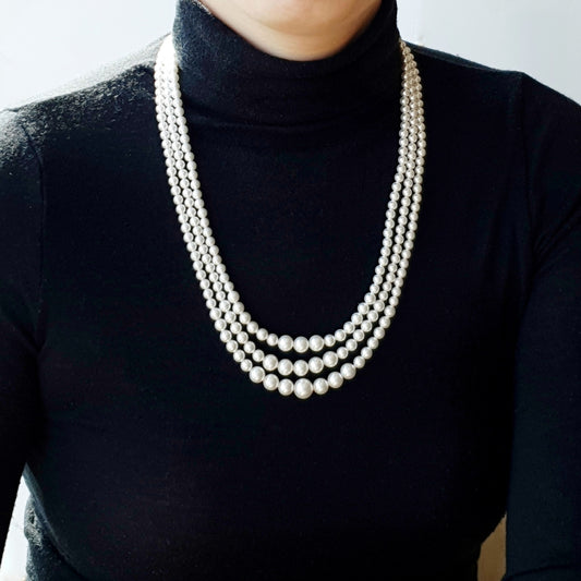 3 Strand Swarovski Pearl Necklace